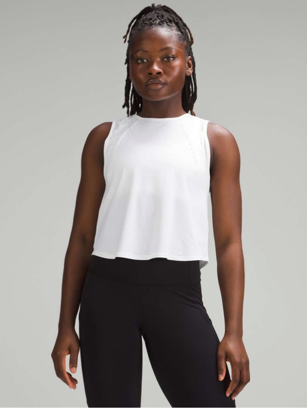 Lululemon Sculpt Cropped Tank Top White Mesh Athletic Workout Size 6